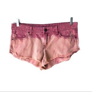 Upcycled BDG low rise dolphin shorts 27 red denim custom bleach dye